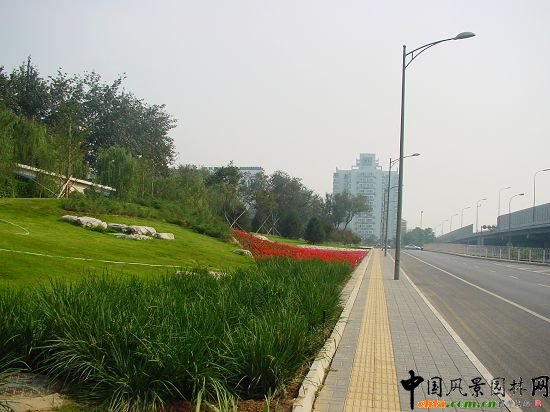 綠地結合地形、置石栽植花卉