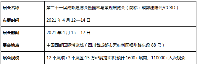 中國（成都）園林與景觀展覽會2021年4月舉行